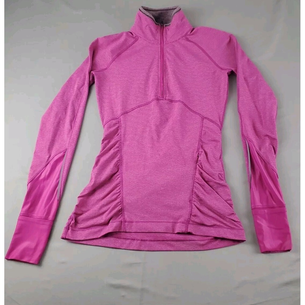 Lululemon Pullover Women's 4 Pink Striped 1/4 Zip Running Thumb Hole Stretch Top